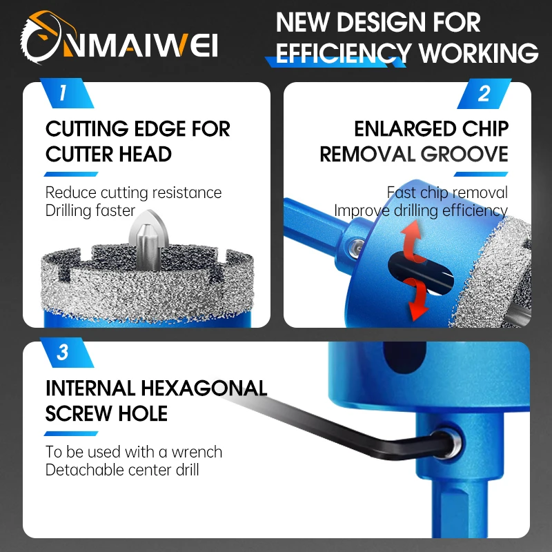 Diamond Coated Hole Saw Set for Glass, Marble, Granite, Stone, and Porcelain