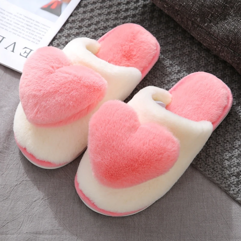 Autumn Winter Women Heart Shaped Home Slippers Ladies Fashion Indoor Warm Fluffy Slides Females Cute Casual Non-slip Plush Shoes 5