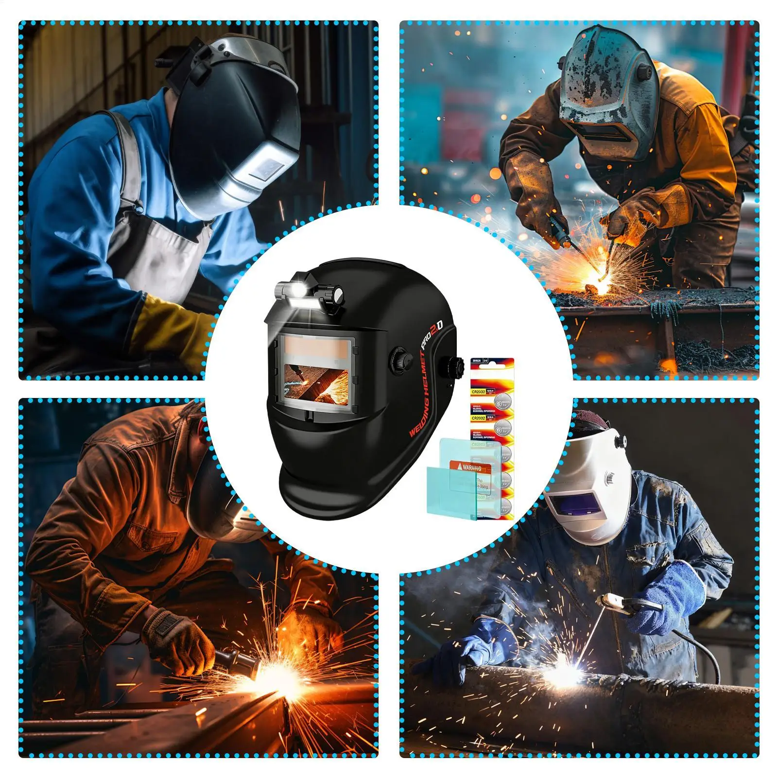 Automatisch abdunkelnder Schweißhelm, verstellbarer Kopfschutz mit Licht, Schweißermaske für Werkstatt, Garage, Baustelle, Kfz-Reparatur – Detail 4