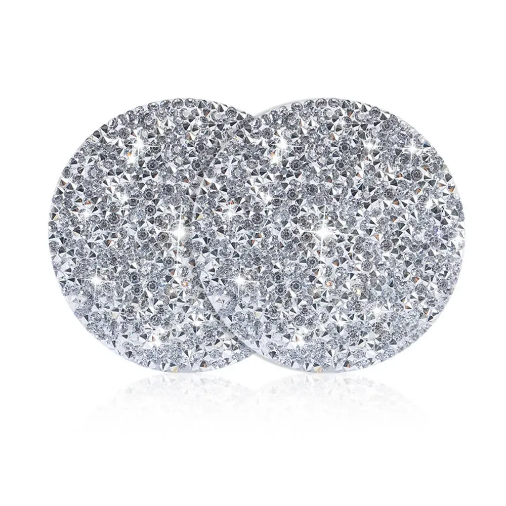 Full Drill Rhinestone Car Coaster Water Cup Slot Non-Slip Mat Silica Gel Pad Cup Holder Mat Bling Waterproof Car Accessories