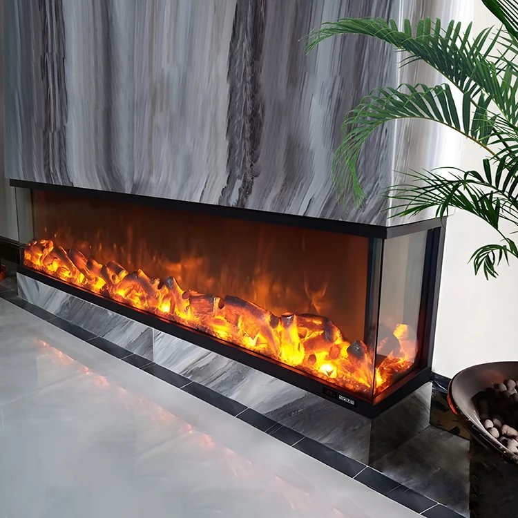 Electric Fireplace 3 Sided Glass Fire View 1800 MM/70 Inch 6 Colors Led Light Controllable 2D Fireplace
