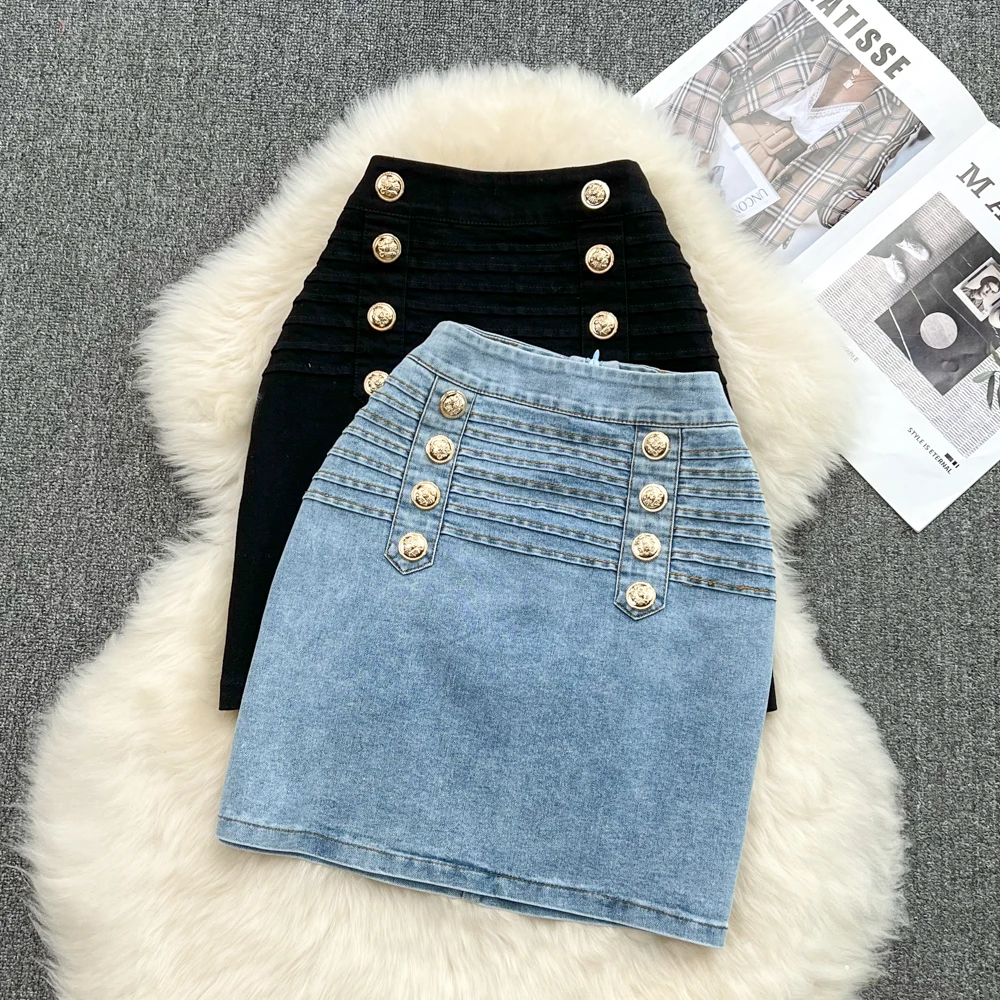 

High Waist Pleated Slimming Denim Skirt 2022 Spring and Summer New Korean Version Short Skirt Slim A-line Skirt Women