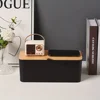 Desktop Storage Box with Bamboo Wooden Cover Hole Electrical Wire Storage Box Desktop Storage Makeup Organization Home Supplies 3