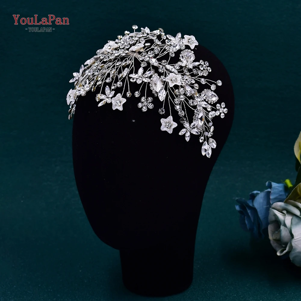 TOPQUEEN Bridal Hair Band Wedding Headdress Bride Headpiece Rhinestone Flower Hair Accessories Shiny Bridesmaids Gifts HP677 ﻿