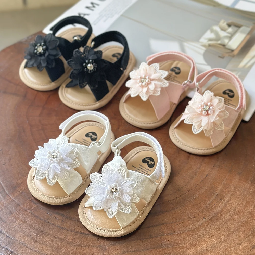 Fashionable and elegant embroidered beaded baby girls' shoes, comfortable and non slip soft flat shoes, indoor and outdoor parti 1