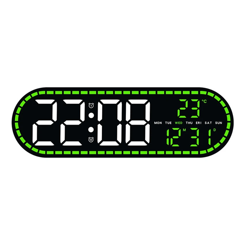 Oversized LED Wall Clock with Temperature, Date, and Weekday Display - Adjustable Brightness & 12/24H Format