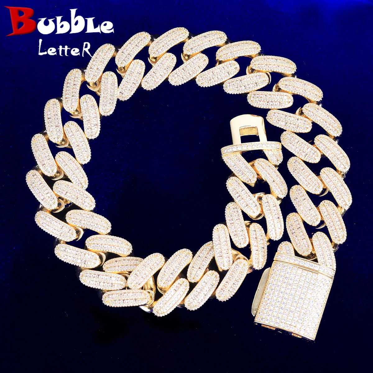 

Bubble Letter 25mm Iced Out Cuban Link Chain for Men Necklace Choker Cubic Zirconia Real Gold Plated Hip Hop Jewelry