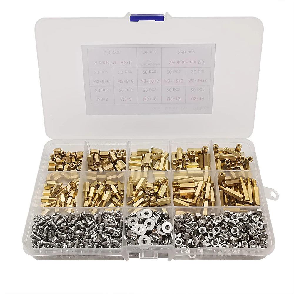 

910Pcs Brass M3 Male Female Hex Brass Standoff Spacer Pan Head Screw Nut Washer PCB Motherboard Standoff Assortment Kit