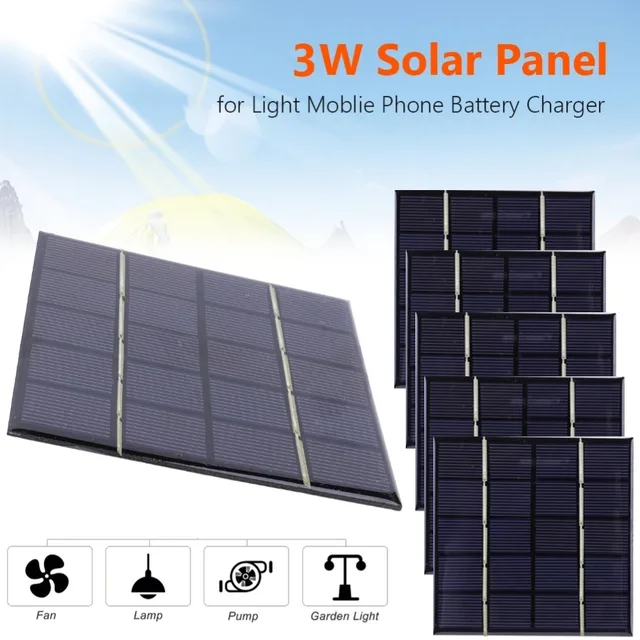 Solar Panel 3W 5V Micro Solar Charging Board Portable Fast Charger Photovoltaic Cell for 3.7V Battery 3-5V Battery/Phone Charger 1