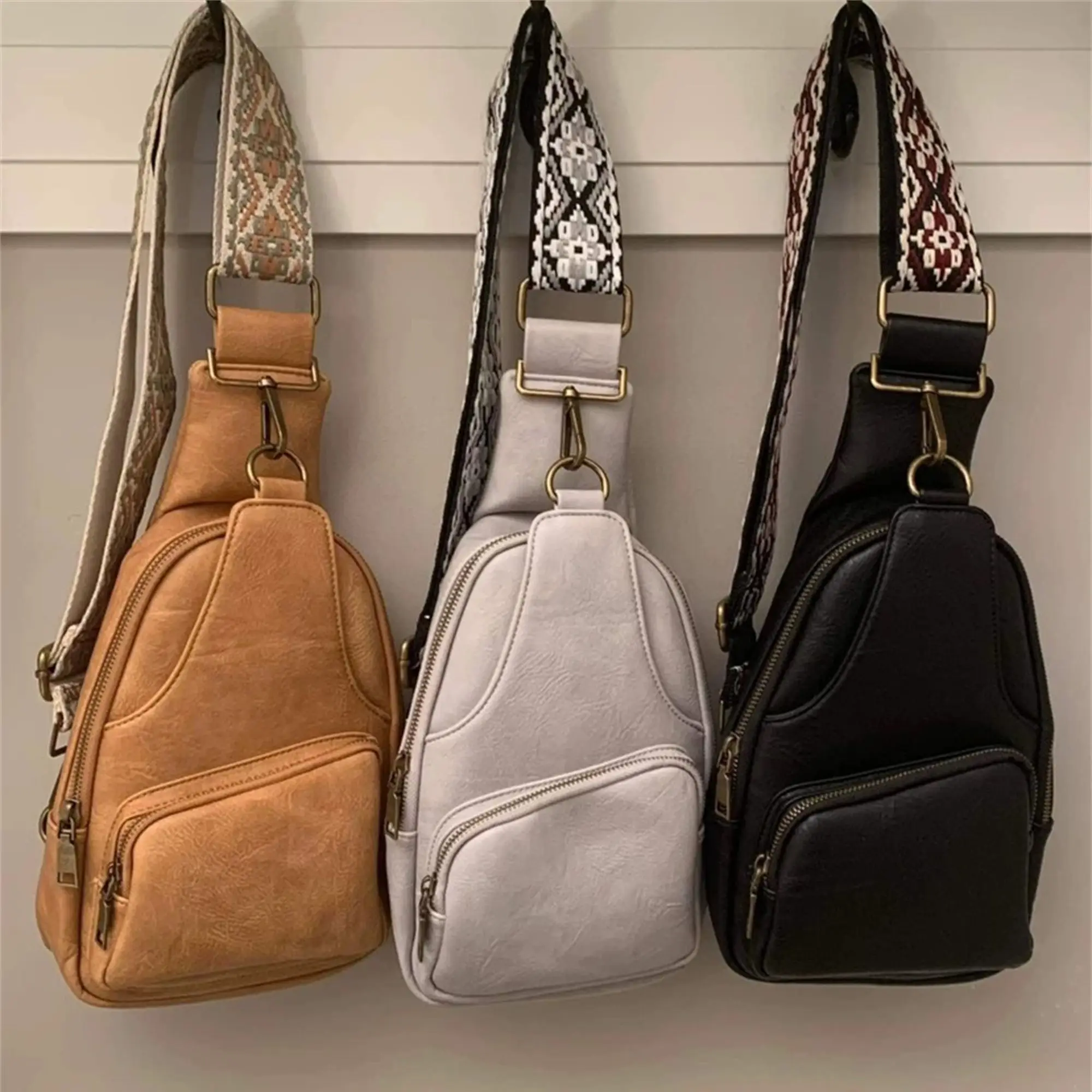 Vintage PU Leather Crossbody Sling Bags Women Luxury Designer Fashion  Guitar Strap Chest Bag Ladies Casual Versatile Hip Pouch