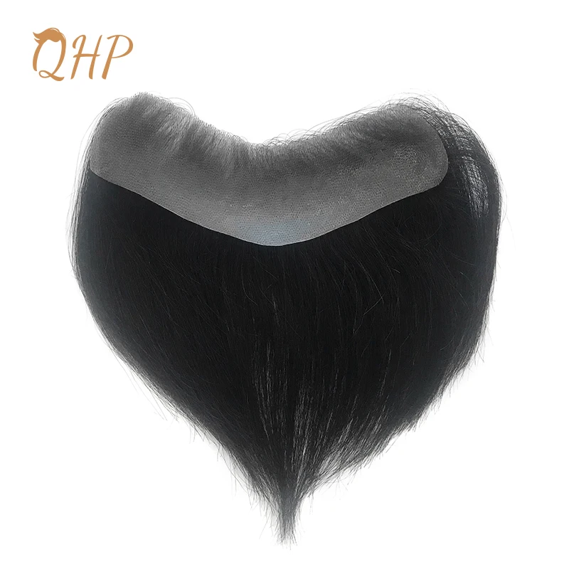 QHP Hair Toupee Men's Capillary Prosthesis Handmade Wig for Men PU Front Hairline Real Human Hair Hairpiece System 100% Density human hair toupee
