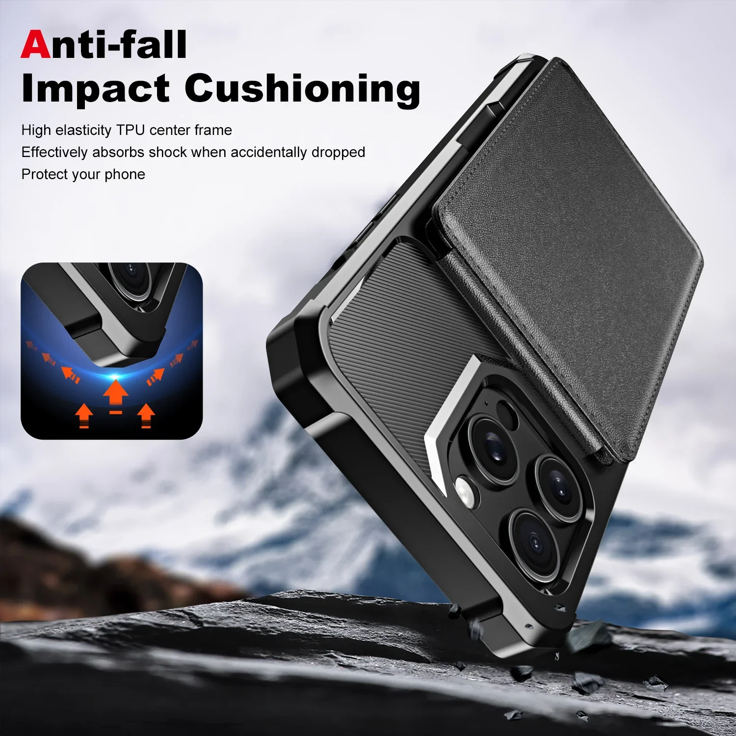 Leather Vertical Card Slot Wallet Case with Anti-Fall Stand and Double Magnetic Clasp