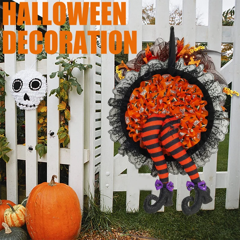 

Front Door Wreath Halloween Decorations Garland Hanging Decor Pumpkin Witch Legs Party Supplies Home Festival Halloween Decorate