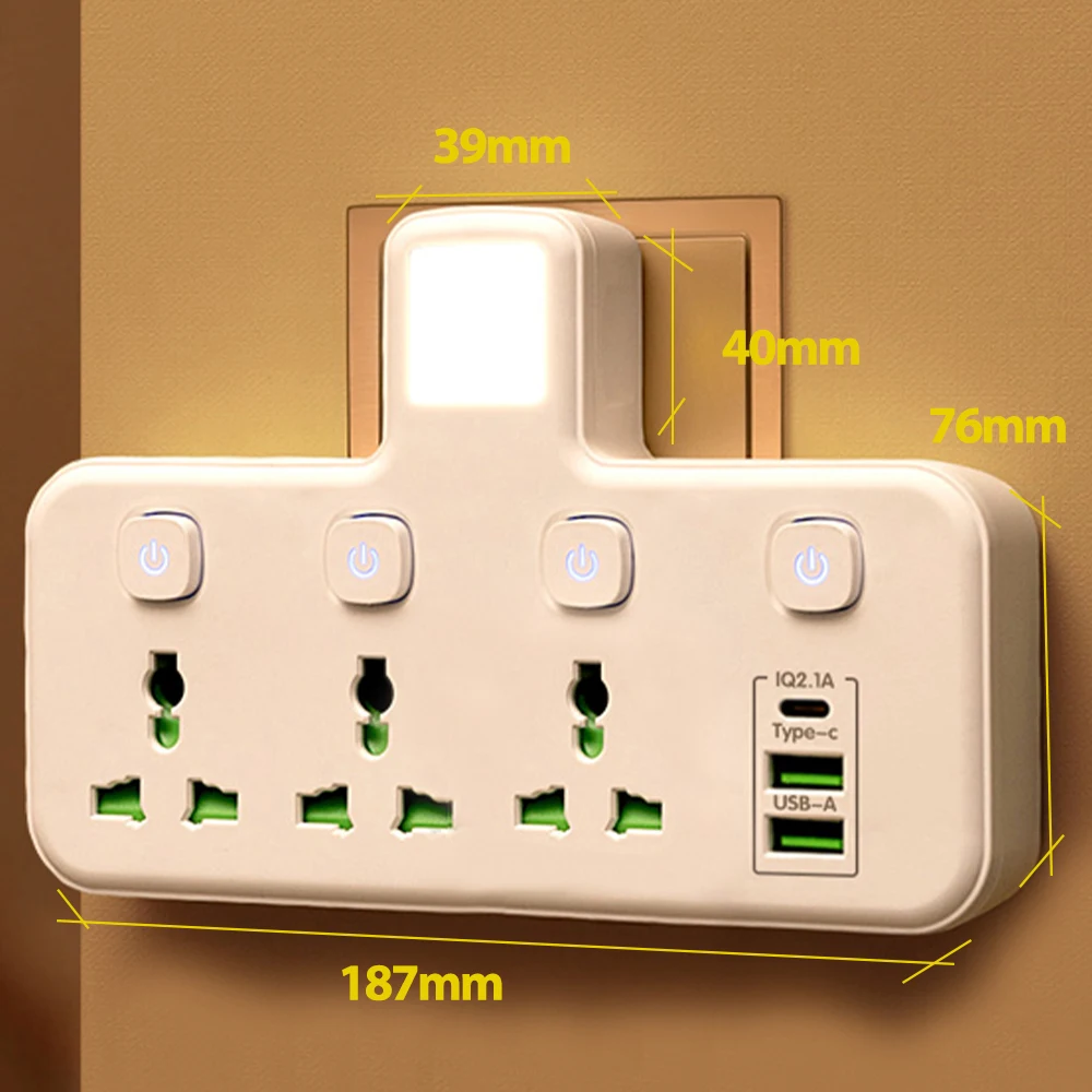 EU UK AU US Plug AC Power Strip Multiprise Wall Mounted Socket Universal Network Filter USB Ports Separate Switch light Adapter 6