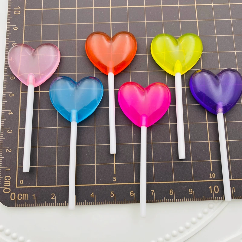 10pcs Resin Heart Lollipop for Crafts Making and Jewelry Accessory