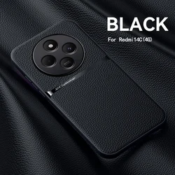 Premium Magnetic Leather Car Holder Case - Silicone Protective Back Cover for Redmi 14C 4G (Black)