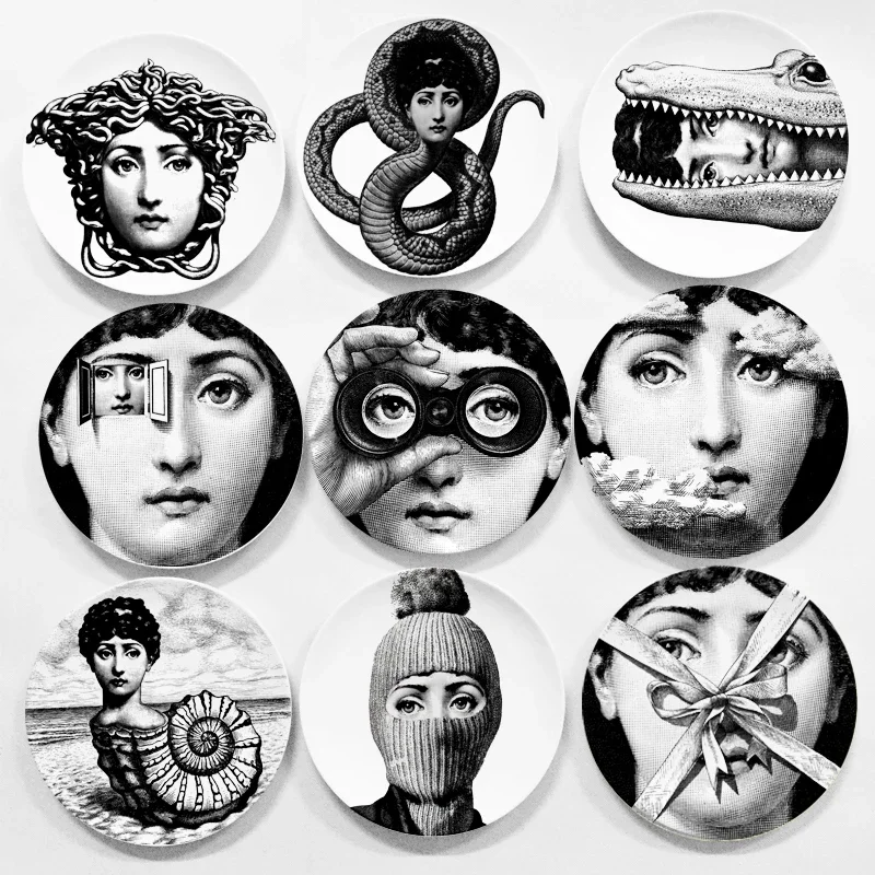 

Black and White Figure Ceramic Plate Wall-Plate Wall Decorative Tray European and American Style Ceramic Artistic Home Sample
