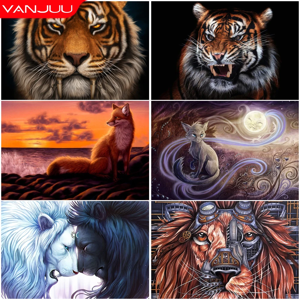 

Animals 5D Diamond Painting Lion Tiger Diamond Painting Mosaic Full Drill Diamond Embroidery Painting Home Decor