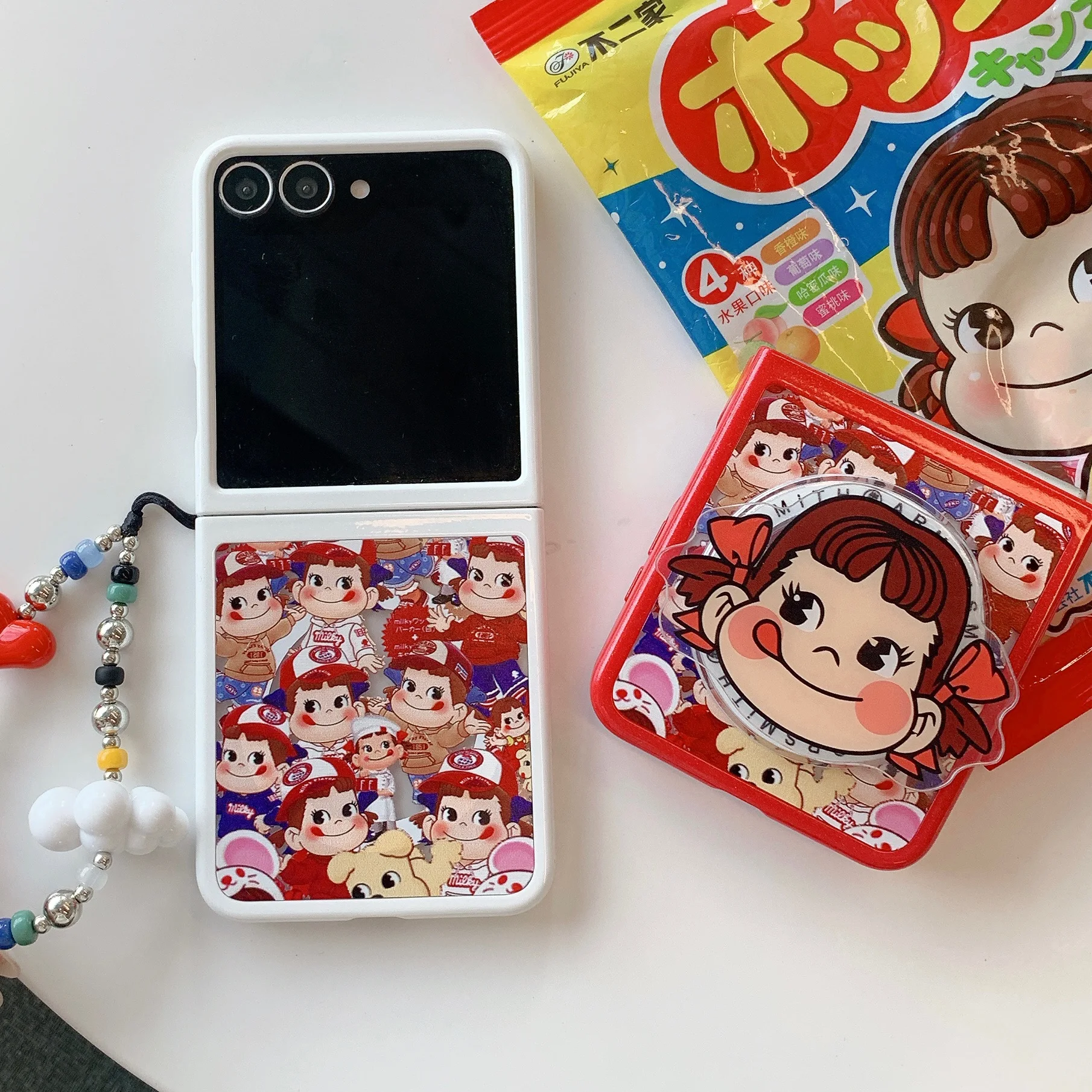 Chic Cartoon Girl Phone Case with Magsafe Stand and Chain - Luxury Stylish Cover