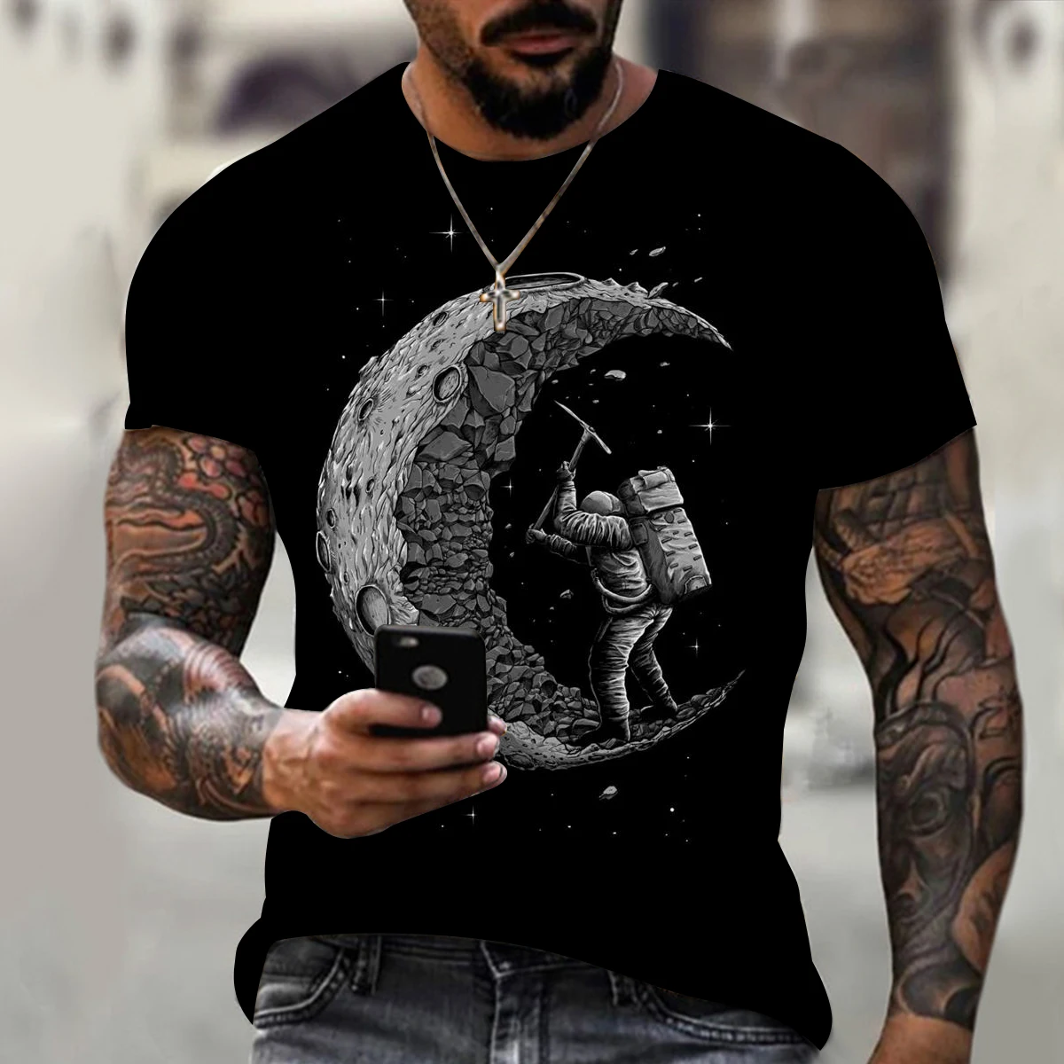 

New Summer Hot-selling Fashion Men's and Women's High-quality Loose 3d Print T-shirts Funny Design Astronaut Cool Men's Clothing