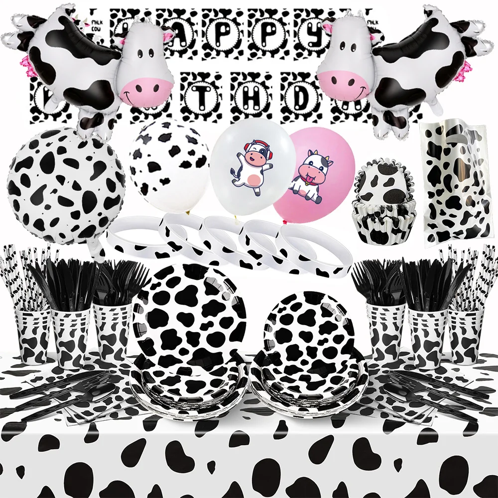 

Cow Picnic Party Supplies Cow Print Dinnerware Banner Paper Plates Cup Napkins Fork Tablecloth Balloon Farm Theme Birthday Decor