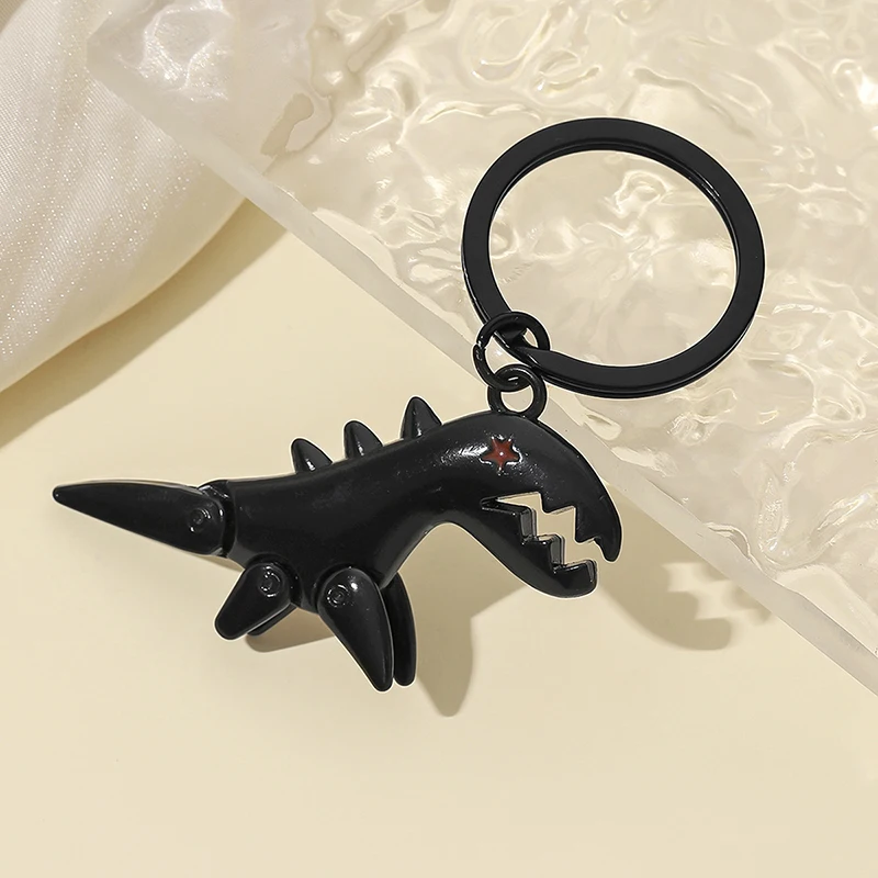 

Black Metal Dinosaur Keychain Pendant Tyrannosaurus Rex Keyring Feet Can Move Backpack Charms Car Bag Jewelry Accessories Gifts