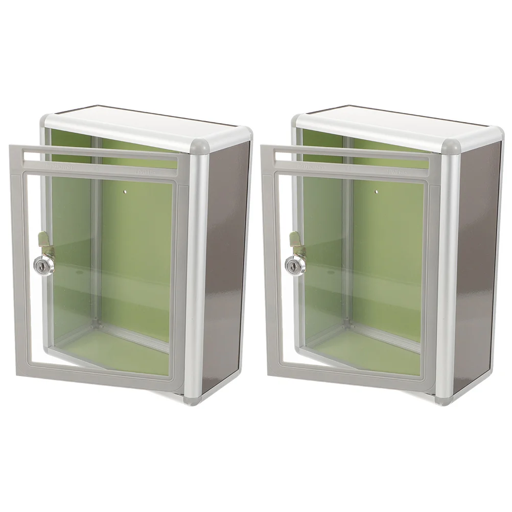 2 Pcs Wall Mounted Transparent Mailbox with Lock Wall-mounted Metal Aluminum Alloy Acrylic Office