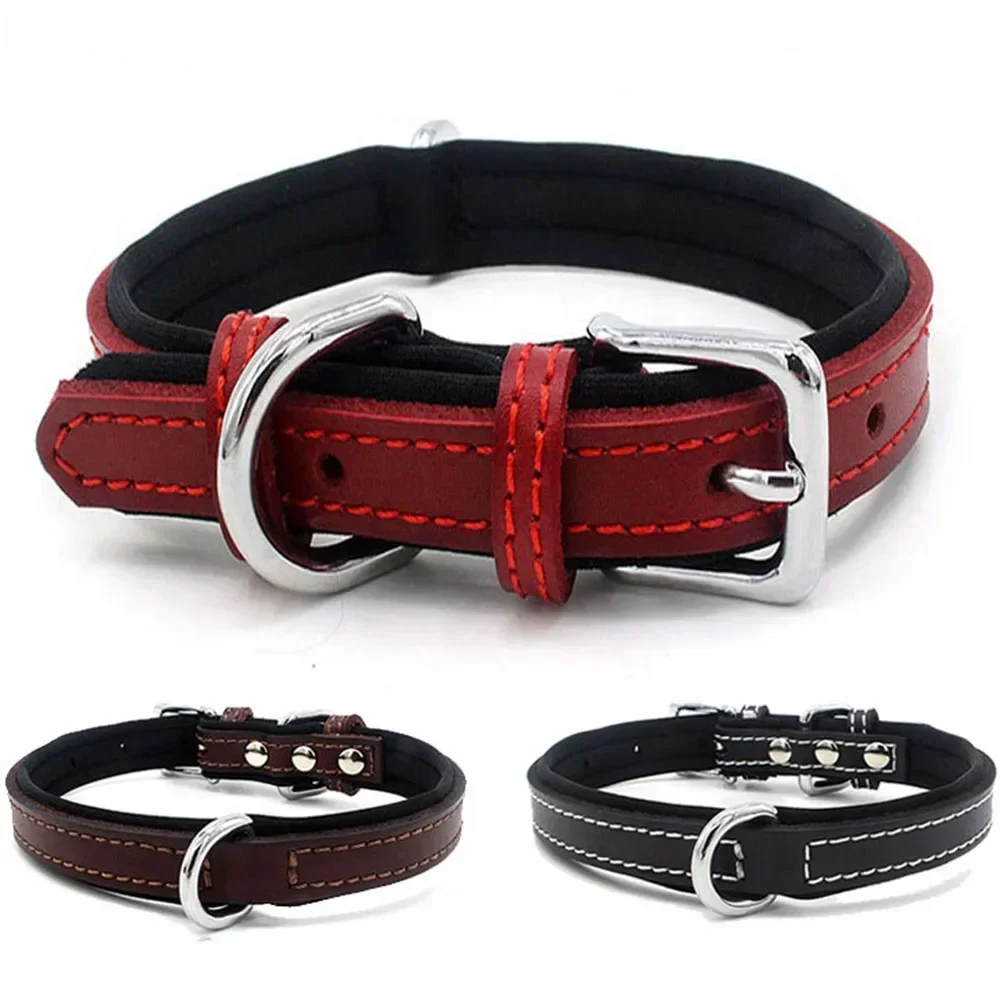 

Регулируемый с мягкой подкладкой большой коррозионно-стойкий для собак кожаный ошейник для домашних животных дышащая удобная Пряжка мягкая маленькая собака