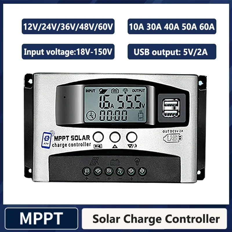 MPPT 10A 30A 40A 50A 60A Solar Charge Controller 18V~150V Input Step-down Charging 12V 24V 36V 48V 60V Auto Bluetooth Regulator solar battery charge controller
