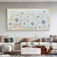 White Dandelion Abstract Textured Painting on Canvas Large Personalized Gift Art Modern White Flowers Acrylic Original Painting 1