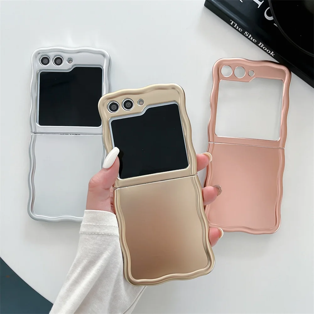 

ZFlip543, волнистый край, электрическая, Золотая, серебряная, металлическая любовь, кронштейн, мягкий чехол для телефона Samsung Galaxy Z Flip 5, корпус Flip 4 3 Flip3