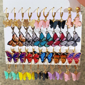 10Pcs/Set Drop Oil Colorful Butterfly Dangle Earrings Set for Women Vintage Metal Gold Plated Heart Hoop Earring Fashion Jewelry 1