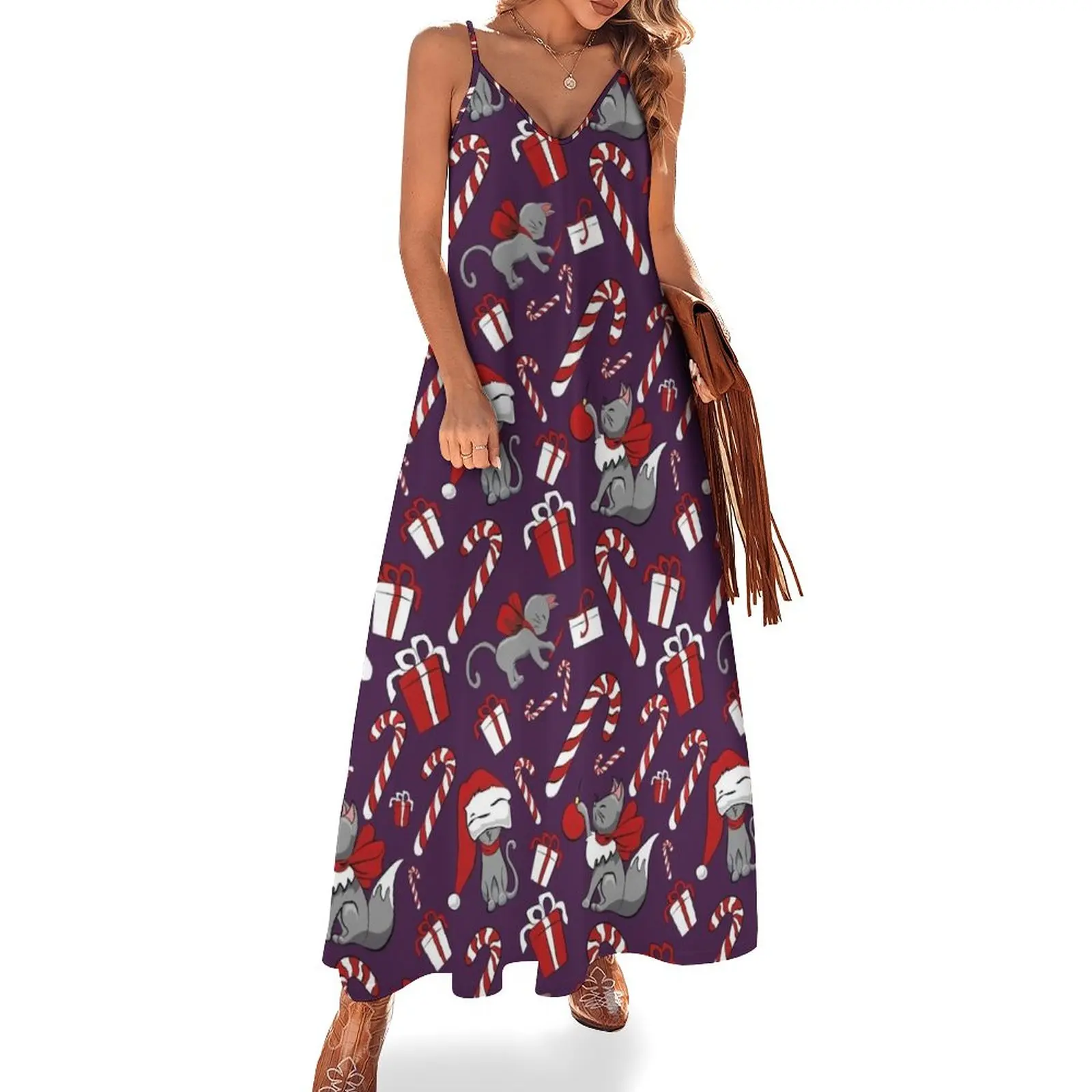 

Christmas Cat Pattern°purple Sleeveless Dress dress dresses Dance dresses woman dress