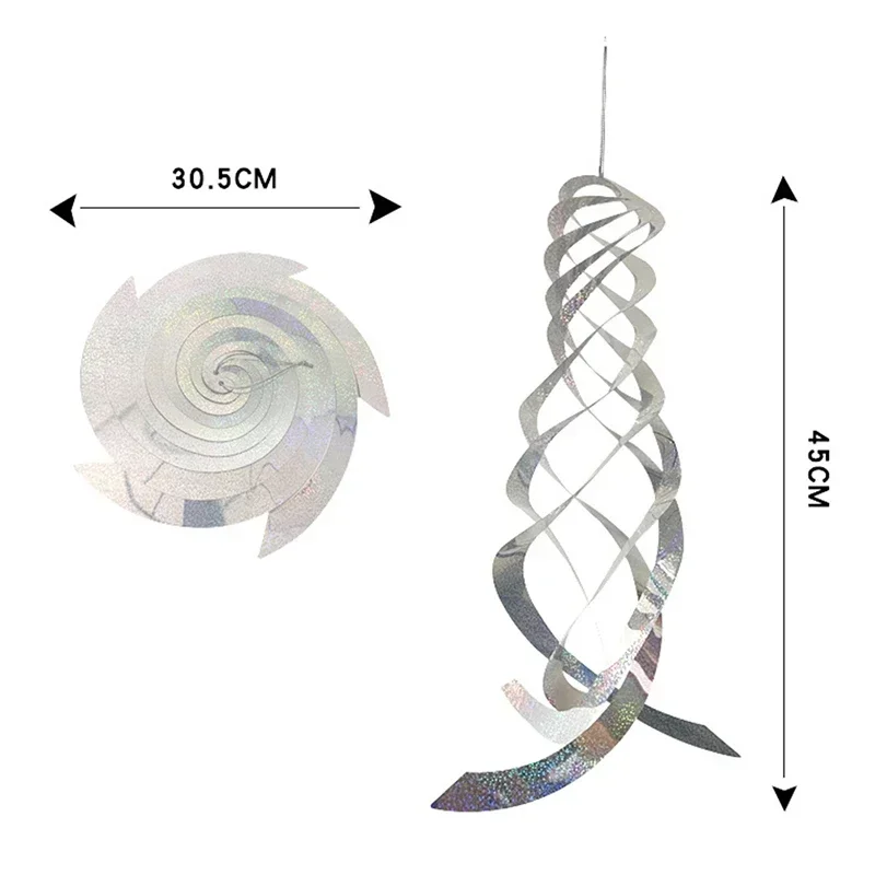 Hangable Radar Reflective Bird Repellent Silver Spiral Wind Spinner Effective Bird Deterrent for Gardens Chase Birds