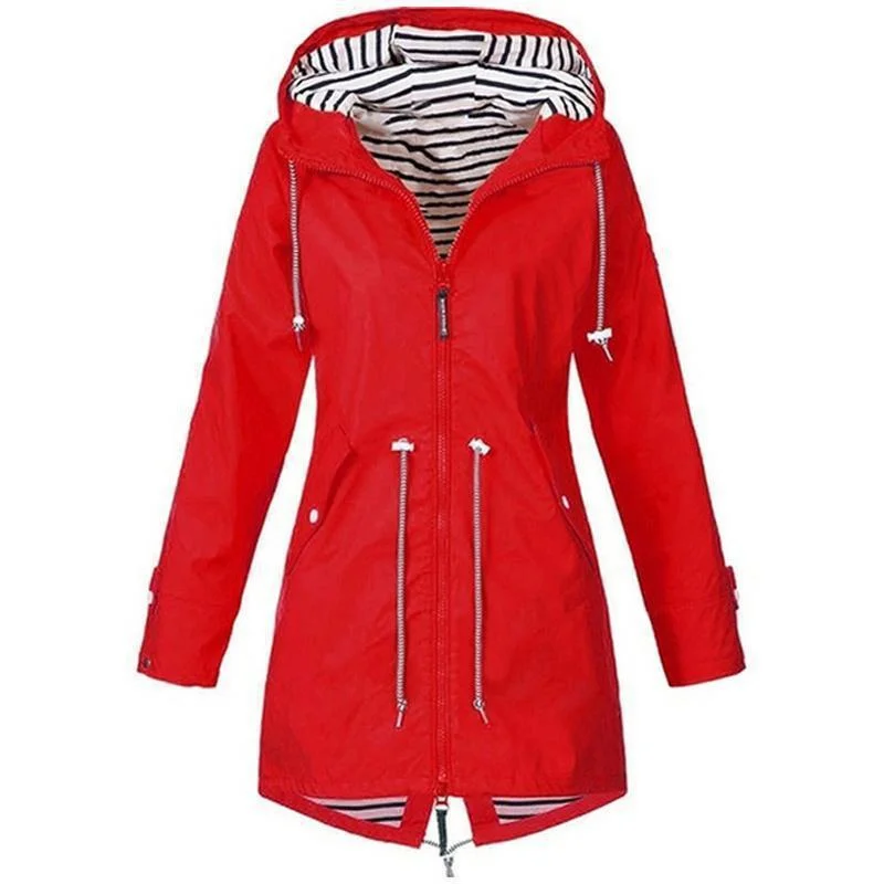 Womens Waterproof Raincoat Casual Basic Outdoors Trench Lightweight Drawstring Jackets Hiking Clothes for Women 3