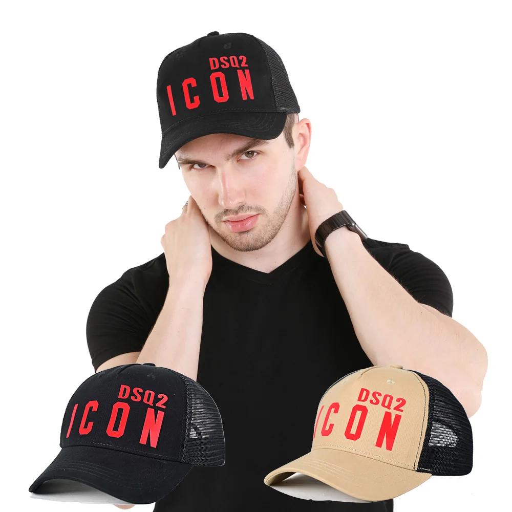 

DSQ2 ICON Logo Summer Unisex Men Fishing Baseball Caps Women Breathable Mesh Snapback Hats Casual Sport Hats Printing Cap