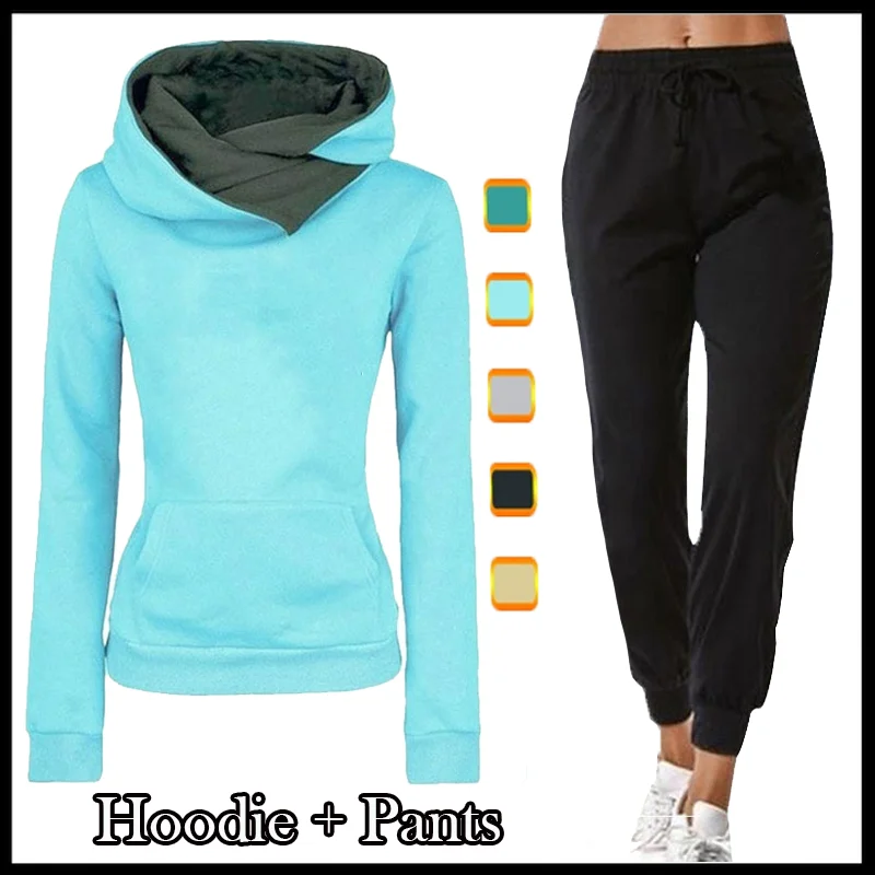 Новый спортивный костюм для женщин, комплект из двух предметов, толстовка с капюшоном, топ и брюки, повседневные женские костюмы