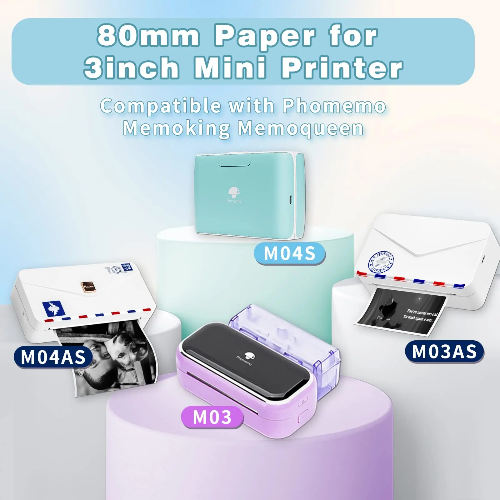 3 Rotoli Carta Termica 53mm Per Stampanti Phomemo - Autoadesiva, 20 Anni Di Conservazione