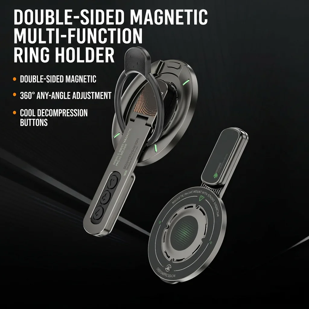 Magnetic 360° Rotating Silicone Phone Grip and Stand with Innovative Pressure-Relief