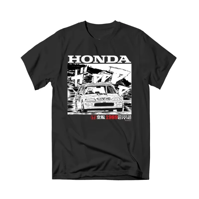 혼다 트렌디 핫 아이템 2025 새로운 핫 여름 날개 없는 오토바이 레이싱 남성 티셔츠 레트로 시리즈 프린트 넥 힙합