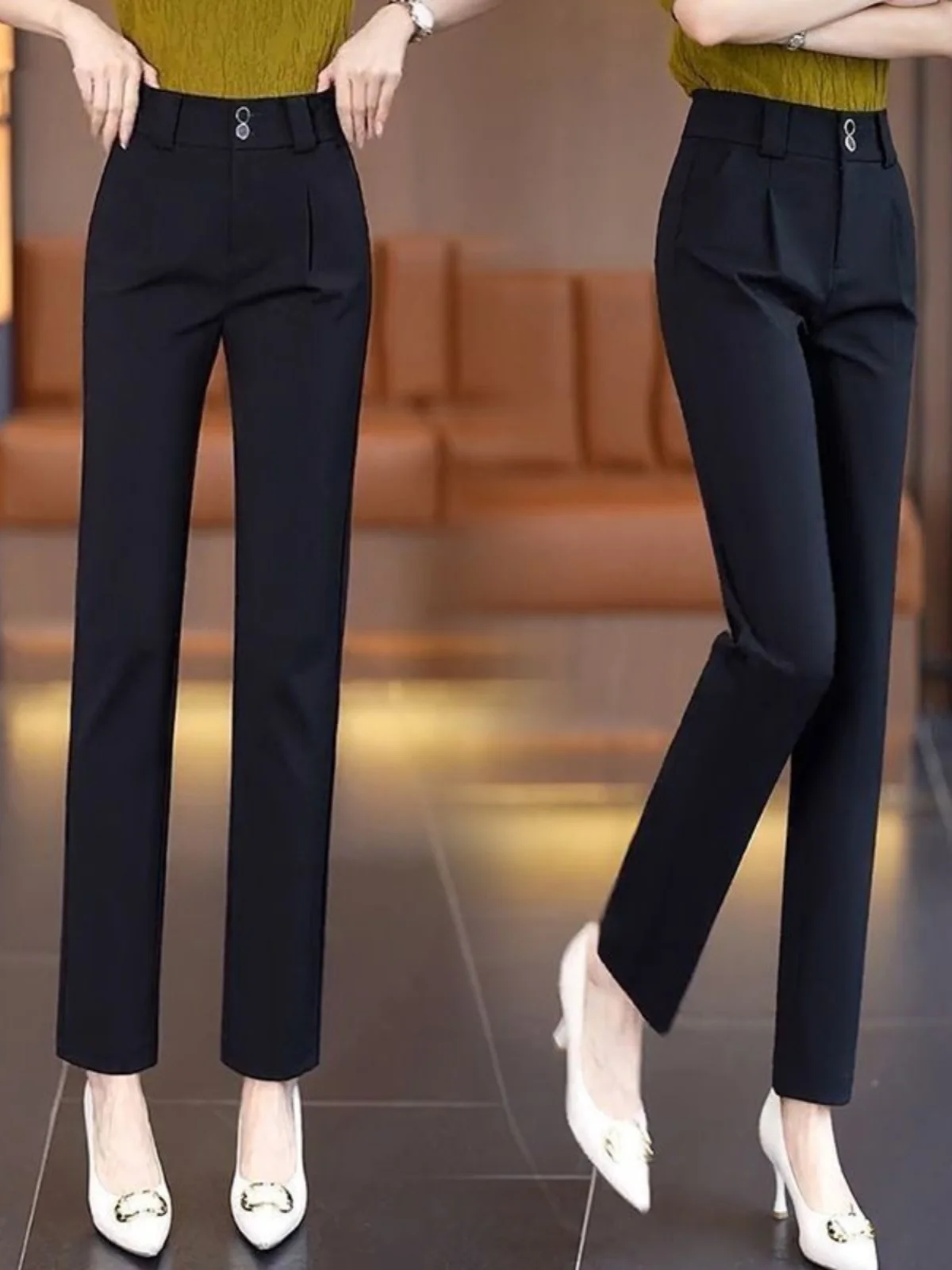 High Waist Straight Leg Suit Pants Women's Profional Slimming Casual Trousers Spring Autumn New Sle Knife  Pants