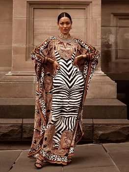 Primavera ed estate Elegante nuovo abbigliamento da donna europeo e americano, gonna stampata in stile etnico retrò mediorientale, abito ampio musulmano taglie forti, elegante abito da pendolare