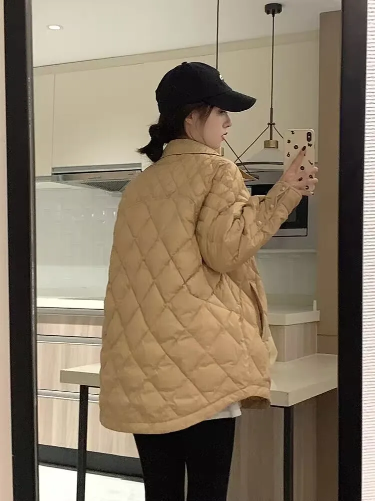 2025 Winter Maternity Down Jackets Long Sleeve Turn-down Collar Button Fly Pregnant Woman Plaid Cotton Coats Pregnancy Outerwear
