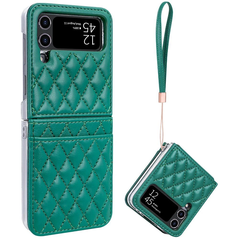 Luxurious Green PU Leather Phone Case with Wrist Strap and Card Slot