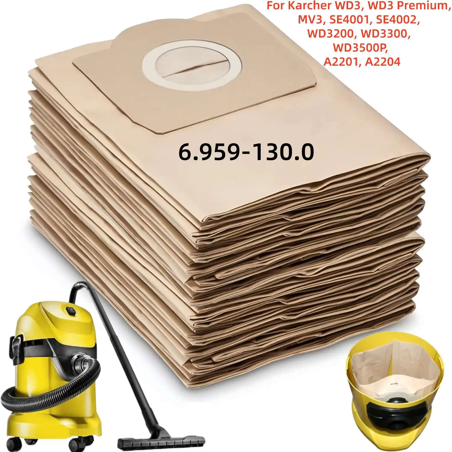 Vacuum Cleaner Bags for Karcher 6.959-130.0 WD3 MV3 WD3 Premium Wet & Dry Vacuum Cleaner SE4001 MV1 WD3200 WD3300 A2204 A2656