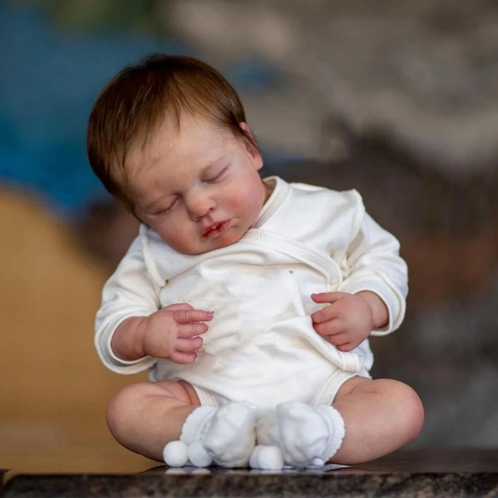 Realistic Baby Dolls Silicone Finished Dolls with Brown Hair Photography Simulation Dolls for Children Gifts Baby Companion Toys