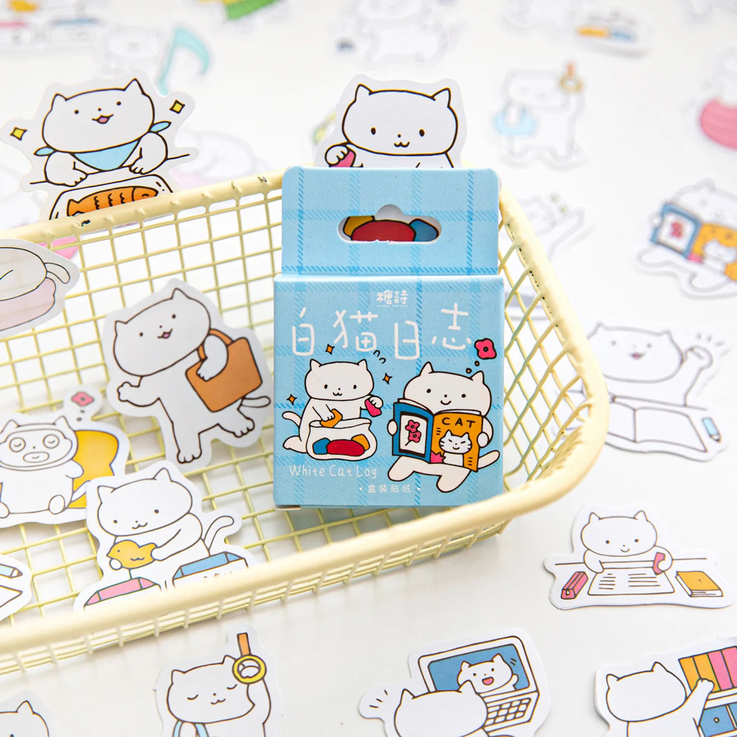 46Pcs Cute Cartoon Coffee Cat Decorative Box Sticker Kawaii Collage Scrapbooking Label Diy Diary Album Journal Planner