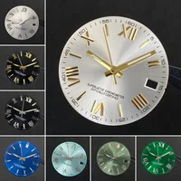 28.5mm NH35 Single Calendar Dial Sunray Finish Green Luminous Dial Hands fit NH35 NH36 Movements High-Quality Watch Dial Parts