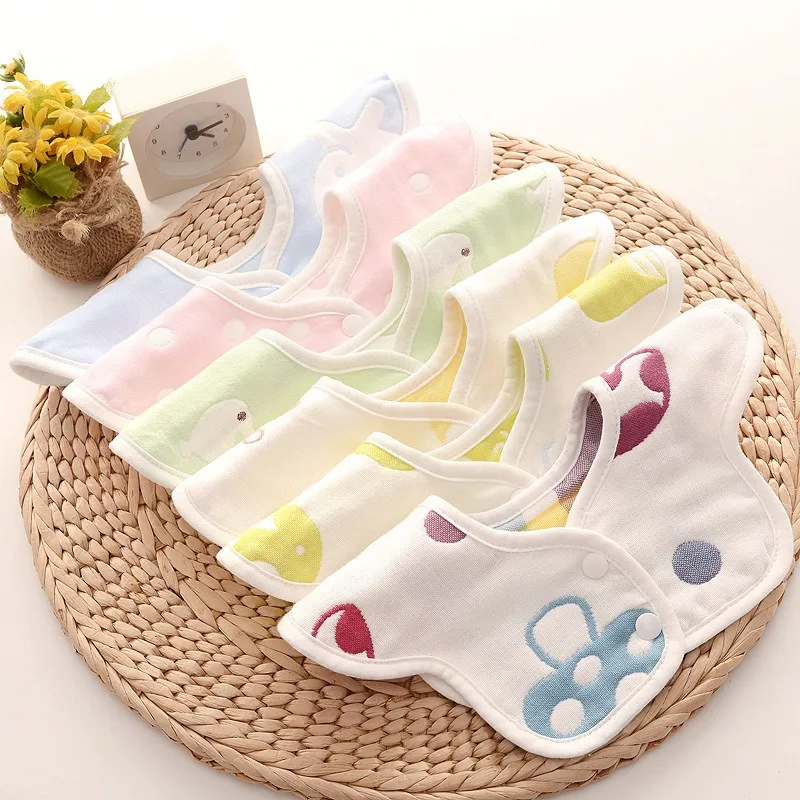 

Rotatable Cotton Simple Multi-layer Gauze Bib Leak-proof Stain-proof Baby Button Bib Rice Pocket Baby Flower