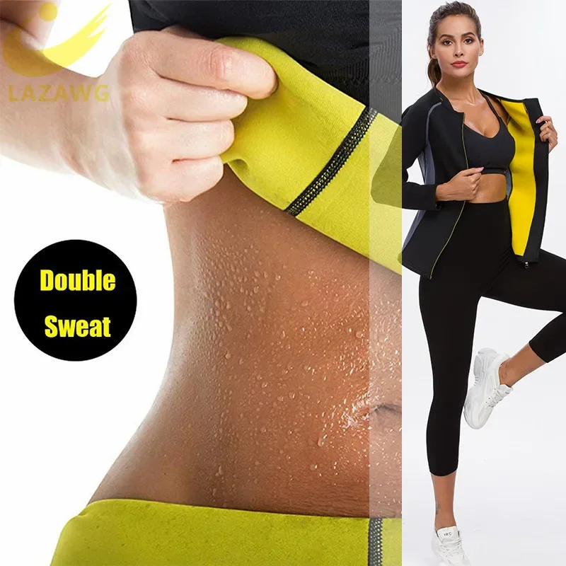 LAZAWG Women Hot Sweat Weight Loss Shirt Neoprene Body Shaper Sauna Jacket Workout Long Training Clothes Fat Burner Top body shaper